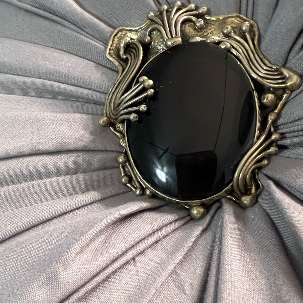 Vintage Mixed Metal Black Onyx Hecho En Brutalist Artisan Broach/Pendant - Picture 5 of 9